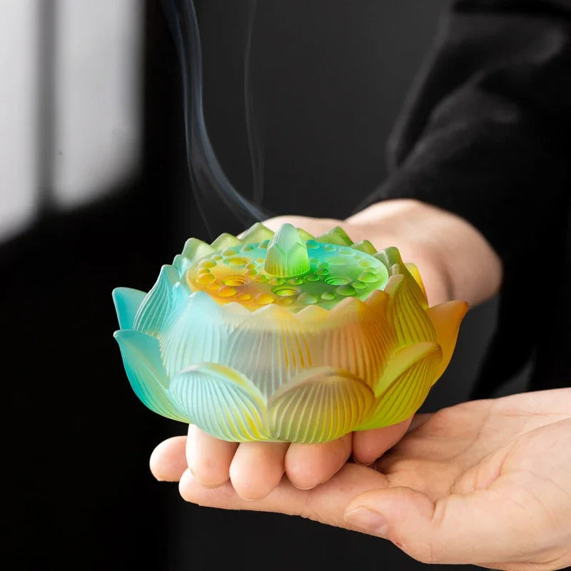 Handmade Lotus Colored Glazed Incense Burner