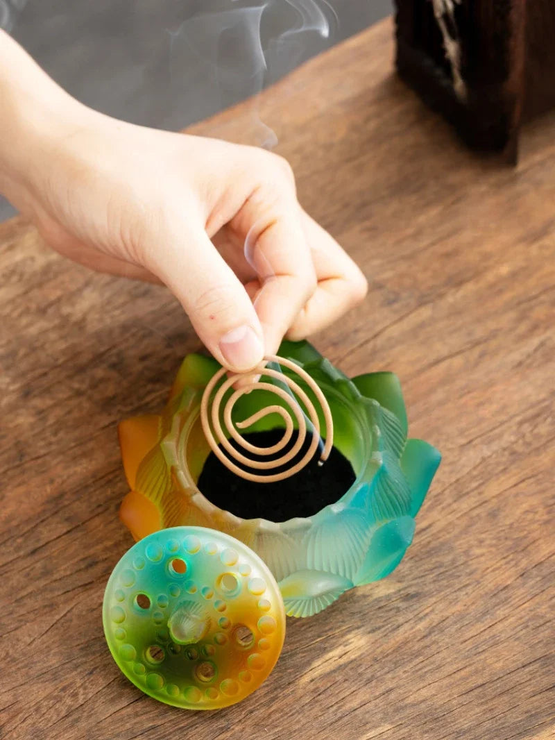 Handmade Lotus Colored Glazed Incense Burner