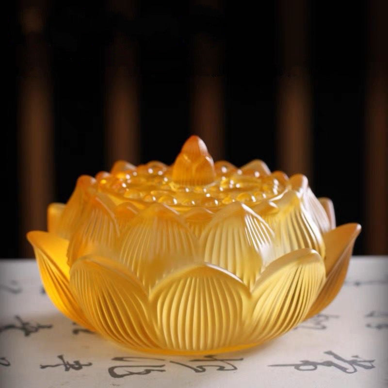 Amber Yellow Lotus Incense Burner for Meditation and Air Purification